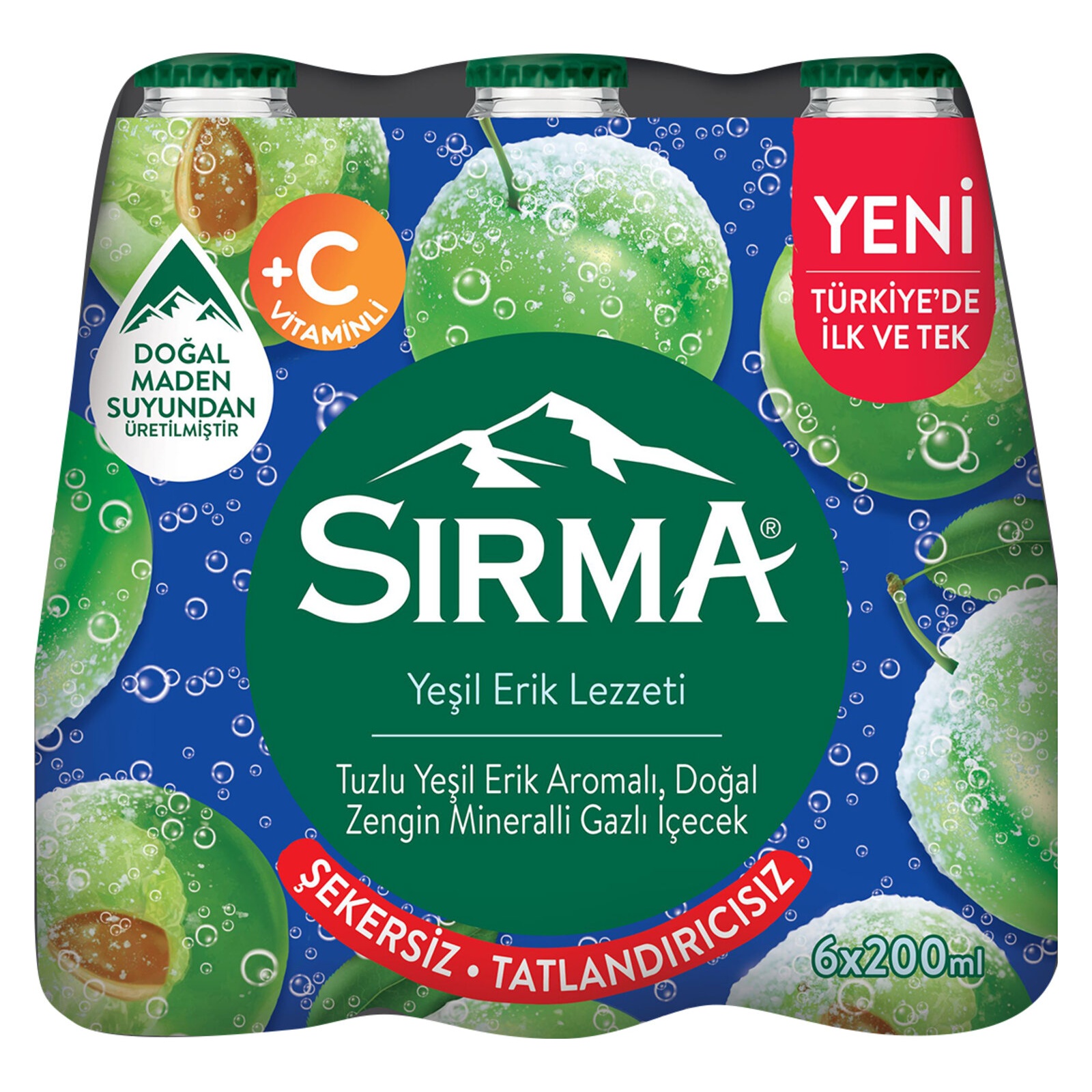 Sırma C+ Tuzlu Yeşil Erik Aromalı Maden Suyu 6x200 Ml